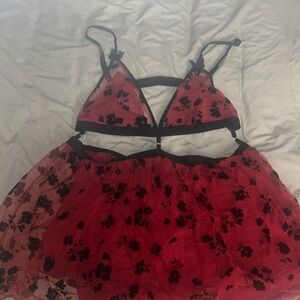 Floral Red and Black Chemise